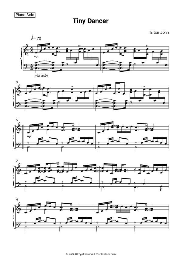 Tiny Dancer - Elton John Piano Sheet Music - Piano.Solo