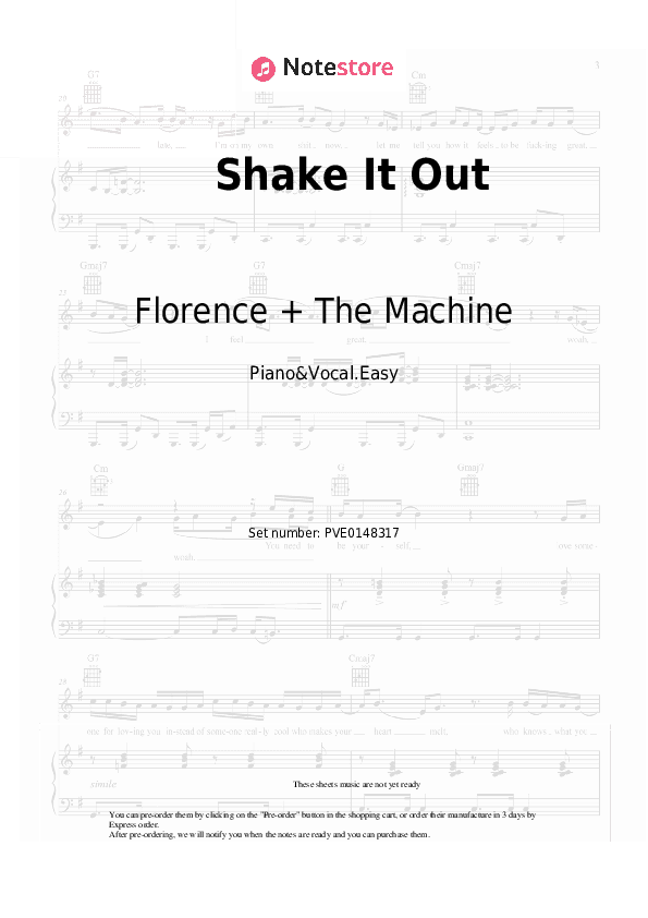 Shake It Out - Florence + The Machine Piano Sheet Music Easy and Vocal - Piano&Vocal.Easy