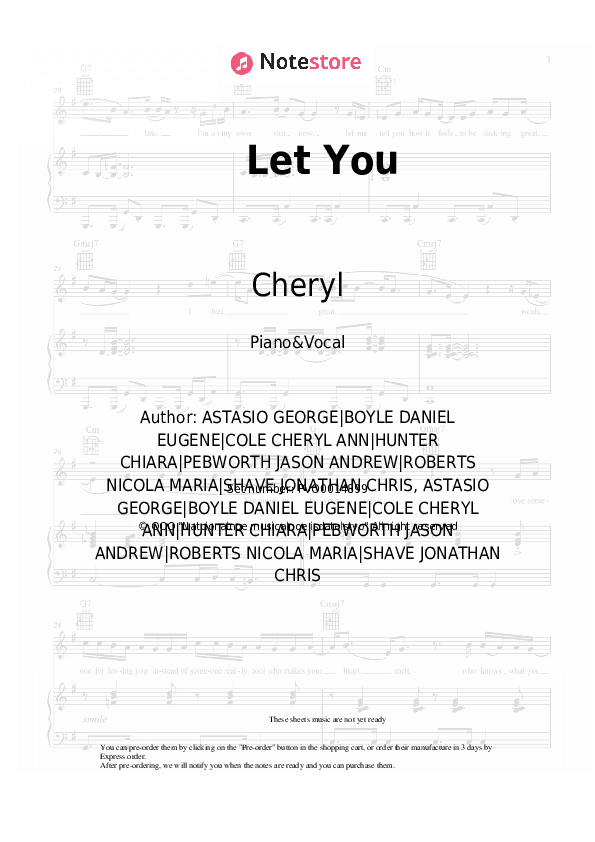 Let You - Cheryl Piano Sheet Music with the Voice part - Piano&Vocal