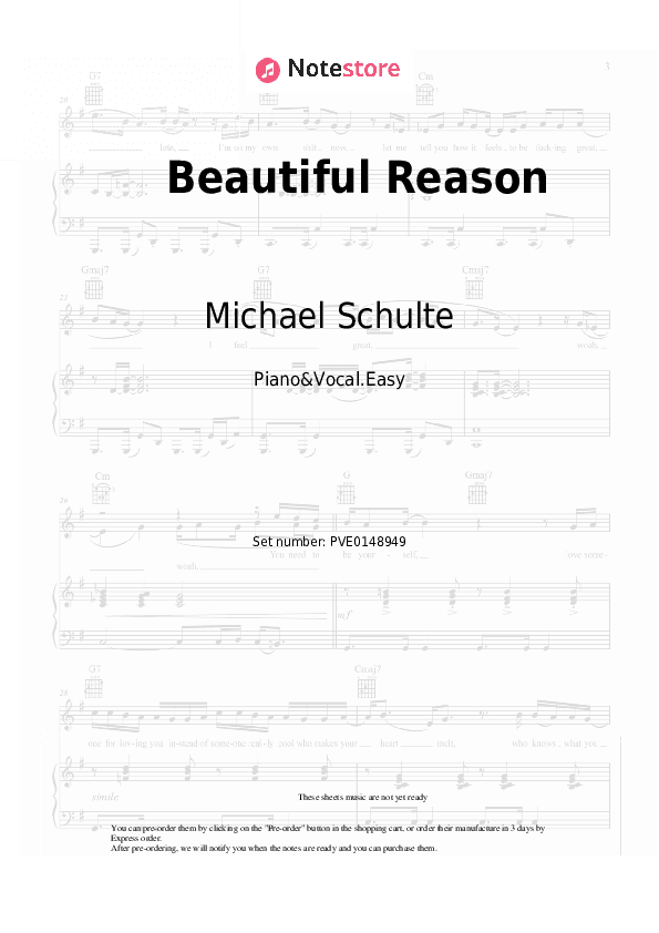 Beautiful Reason - Michael Schulte Piano Sheet Music Easy and Vocal - Piano&Vocal.Easy