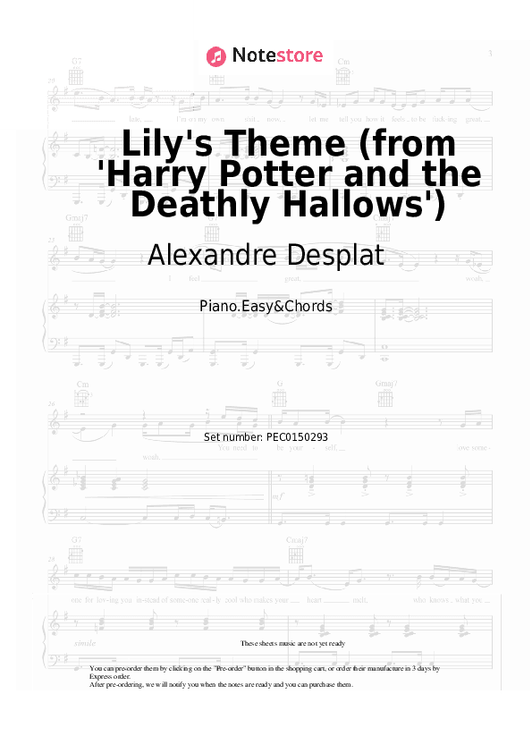 Lily's Theme (from 'Harry Potter and the Deathly Hallows') - Alexandre Desplat Sheet Music Easy and Chords - Piano.Easy&Chords