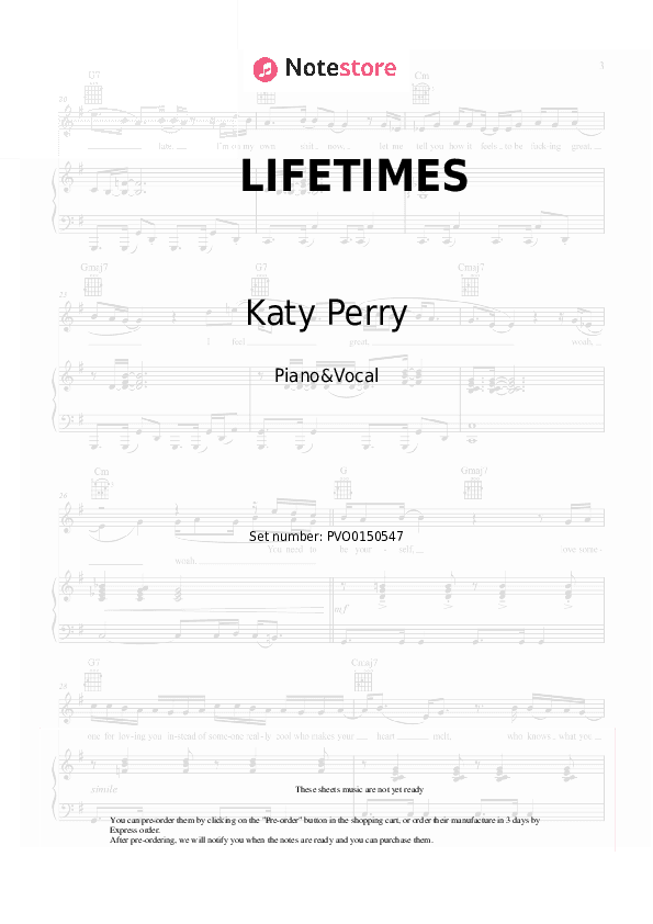 LIFETIMES - Katy Perry Piano Sheet Music with the Voice part - Piano&Vocal