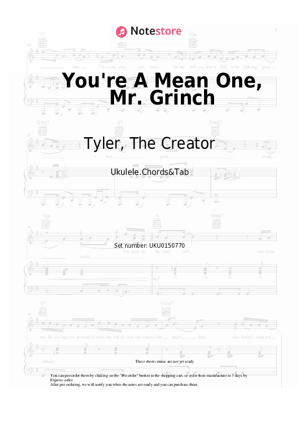 You're A Mean One, Mr. Grinch - Tyler, The Creator Ukulele Sheet Music - Ukulele.Chords&Tab