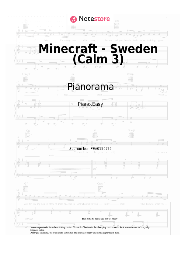 Minecraft - Sweden (Calm 3) - Pianorama Piano Sheet Music Easy - Piano.Easy