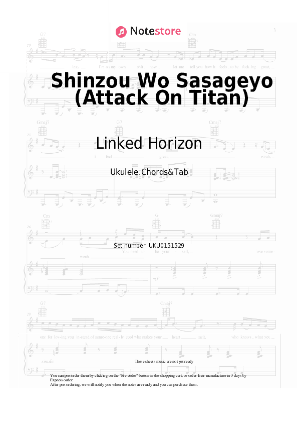 Shinzou Wo Sasageyo (Attack On Titan) - Linked Horizon Ukulele Sheet Music - Ukulele.Chords&Tab