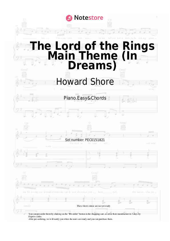 In Dreams (The Lord of the Rings Main Theme) - Howard Shore Sheet Music Easy and Chords - Piano.Easy&Chords