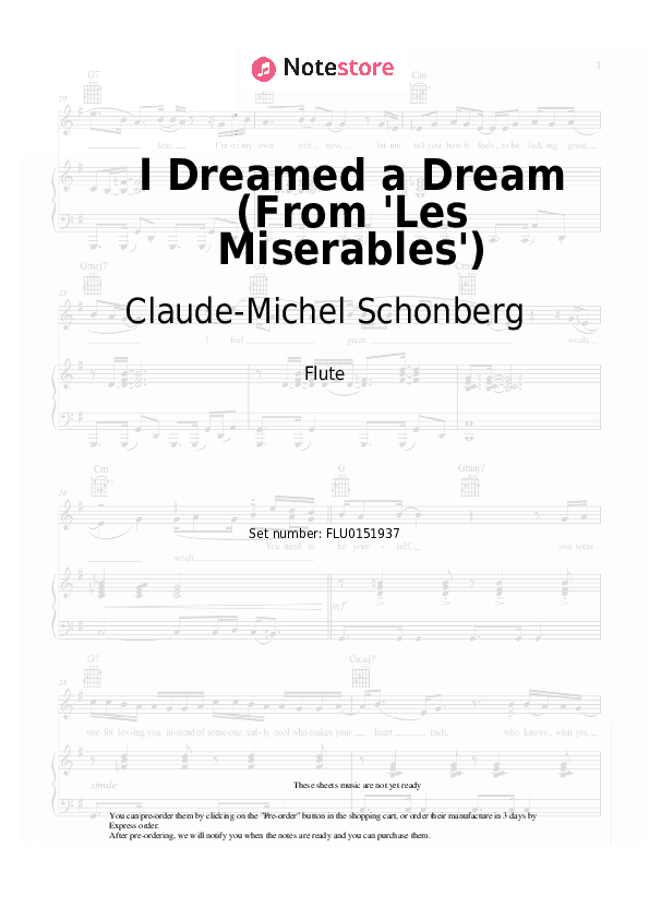 I Dreamed a Dream (From 'Les Miserables') - Claude-Michel Schonberg, Anne Hathaway Flute Sheet Music - Flute