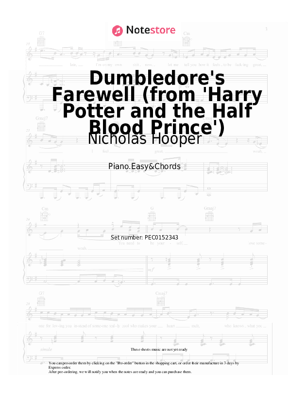 Dumbledore's Farewell (from 'Harry Potter and the Half Blood Prince') - Nicholas Hooper Sheet Music Easy and Chords - Piano.Easy&Chords