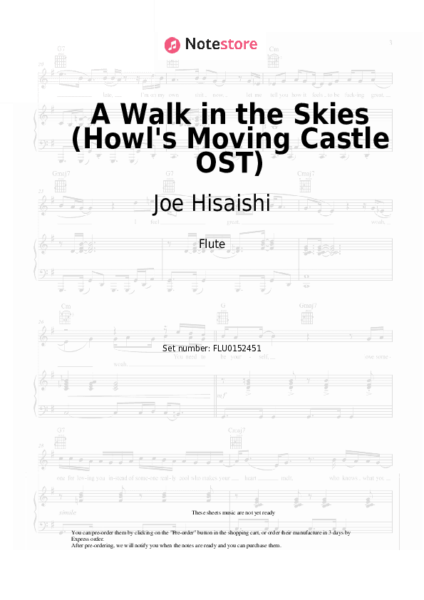 A Walk in the Skies (Howl's Moving Castle OST) - Joe Hisaishi Flute Sheet Music - Flute