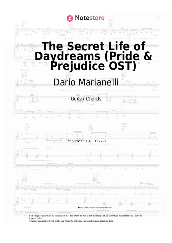 The Secret Life of Daydreams (Pride & Prejudice OST) - Dario Marianelli Chords - Guitar.Chords
