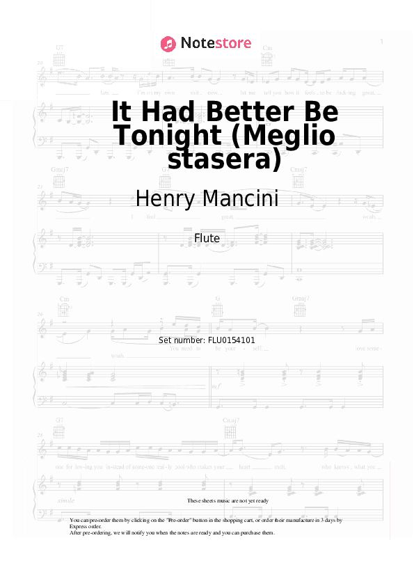 It Had Better Be Tonight (Meglio stasera) - Henry Mancini Flute Sheet Music - Flute