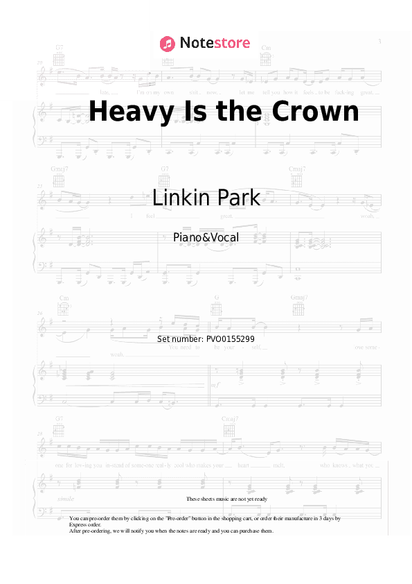 Heavy Is the Crown - Linkin Park Piano Sheet Music with the Voice part - Piano&Vocal
