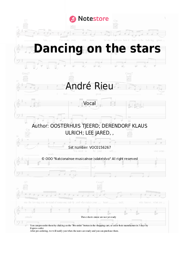 Dancing on the stars - André Rieu, Emma Kok, Johann Strauss Orchestra Vocal Sheet Music - Vocal