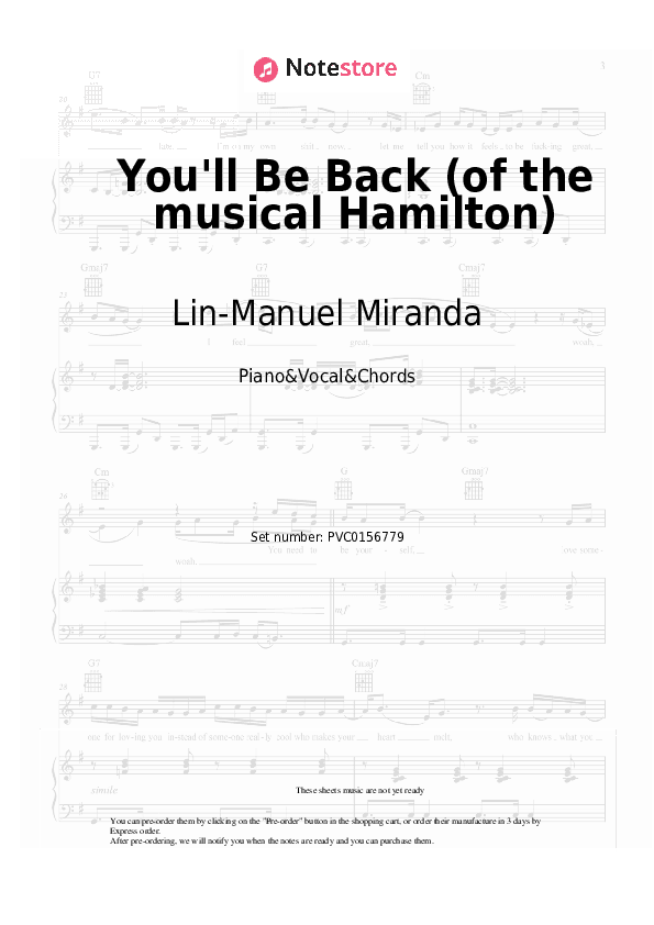 You'll Be Back (of the musical Hamilton) - Lin-Manuel Miranda Piano Sheet Music with the Vocal and Chords - Piano&Vocal&Chords