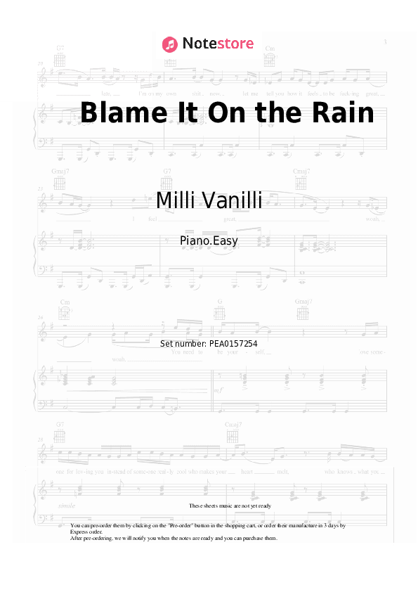 Blame It On the Rain - Milli Vanilli Piano Sheet Music Easy - Piano.Easy