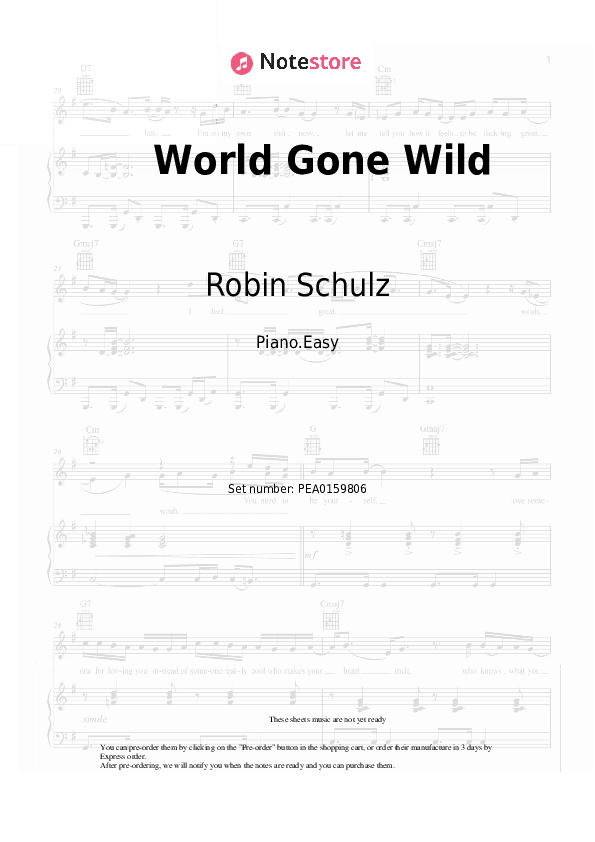 World Gone Wild - Robin Schulz, CYRIL, Sam Martin Piano Sheet Music Easy - Piano.Easy