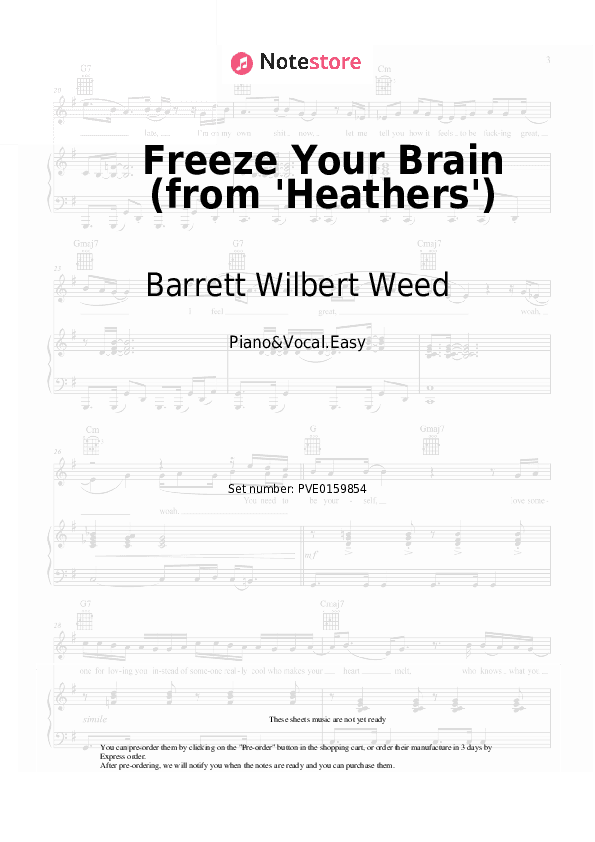 Freeze Your Brain (from 'Heathers') - Barrett Wilbert Weed, Ryan McCartan Piano Sheet Music Easy and Vocal - Piano&Vocal.Easy