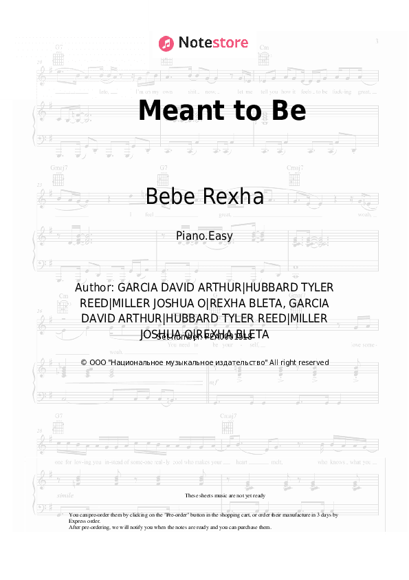 Meant to Be - Bebe Rexha, Florida Georgia Line Piano Sheet Music Easy - Piano.Easy