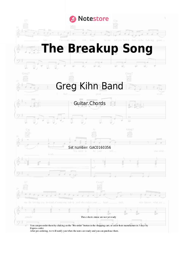 The Breakup Song (They Don't Write 'Em) - Greg Kihn Band Chords - Guitar.Chords