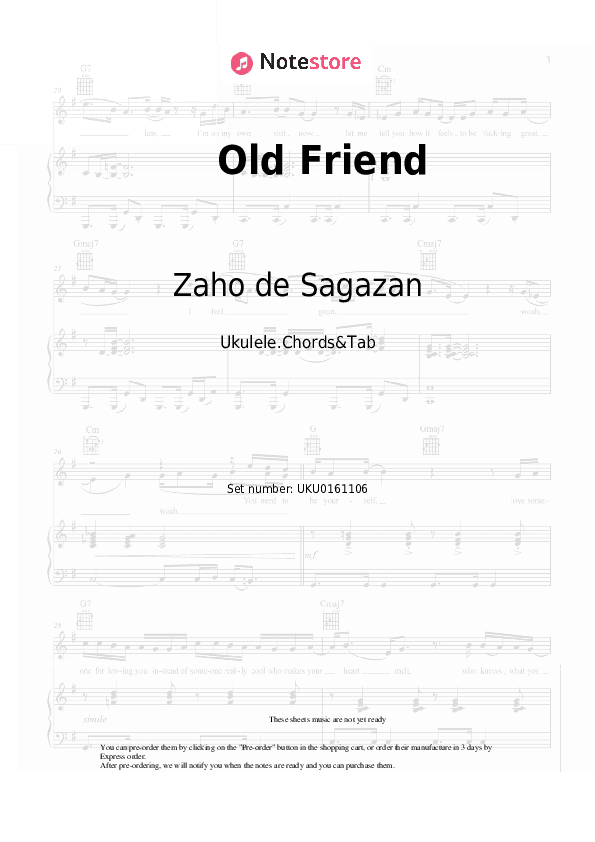 Old Friend - Zaho de Sagazan, Tom Odell Ukulele Sheet Music - Ukulele.Chords&Tab