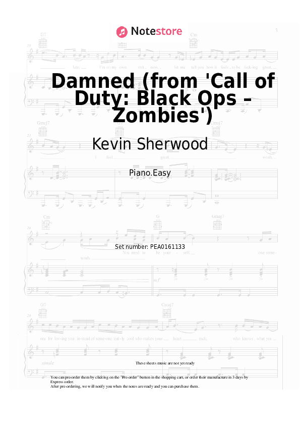 Damned (from 'Call of Duty: Black Ops – Zombies') - Kevin Sherwood Piano Sheet Music Easy - Piano.Easy