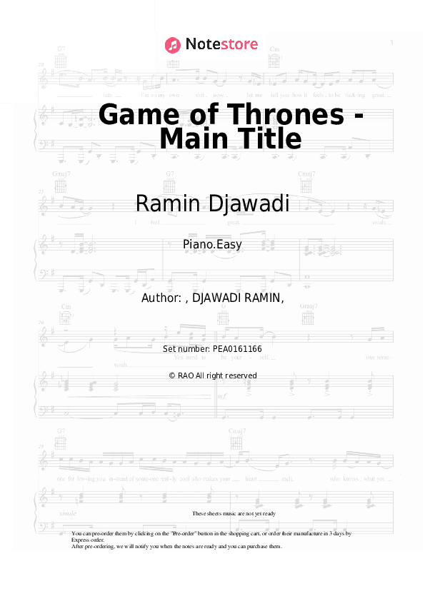 Game of Thrones - Main Title - Ramin Djawadi Piano Sheet Music Easy - Piano.Easy