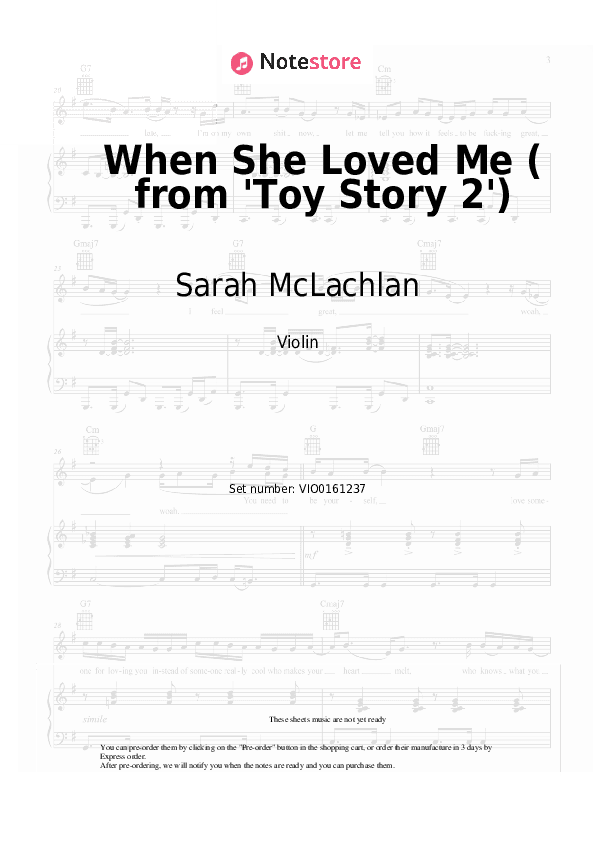 When She Loved Me (from 'Toy Story 2') - Sarah McLachlan, Randy Newman Violin Sheet Music - Violin