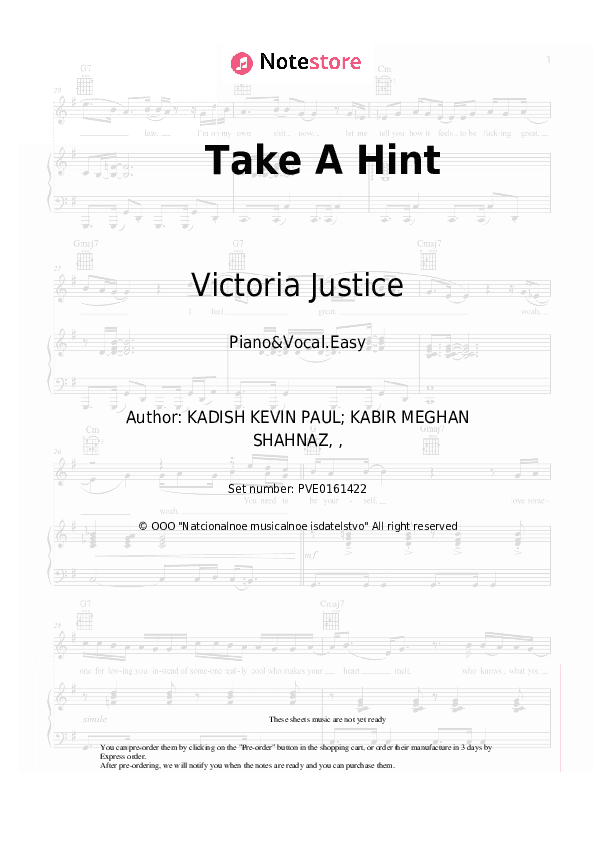 Take A Hint - Victoria Justice, Elizabeth Gillies Piano Sheet Music Easy and Vocal - Piano&Vocal.Easy