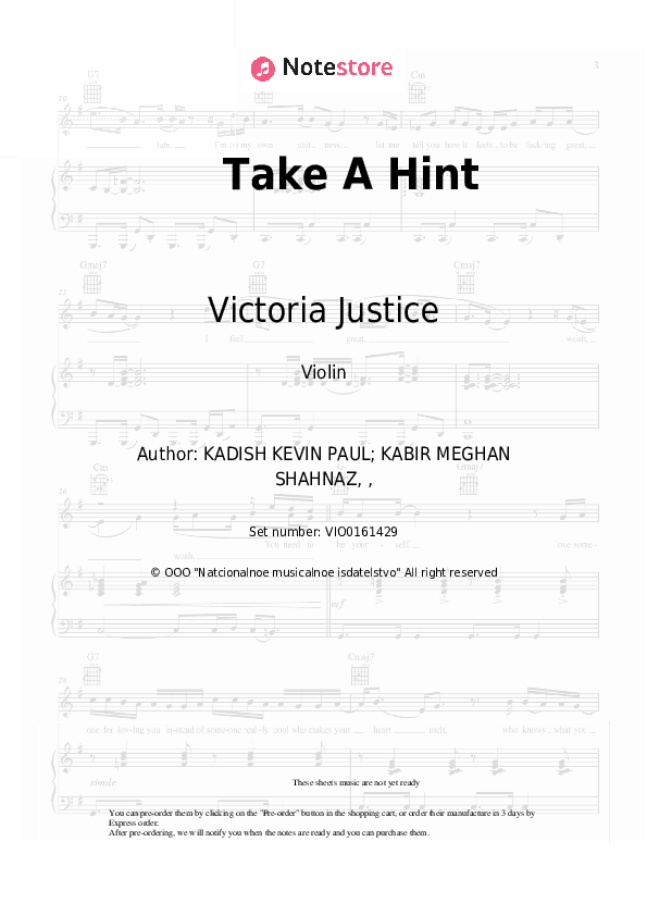 Take A Hint - Victoria Justice, Elizabeth Gillies Violin Sheet Music - Violin