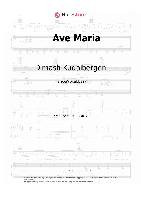Ave Maria - Dimash Kudaibergen, Igor Krutoy Piano Sheet Music Easy and Vocal - Piano&Vocal.Easy