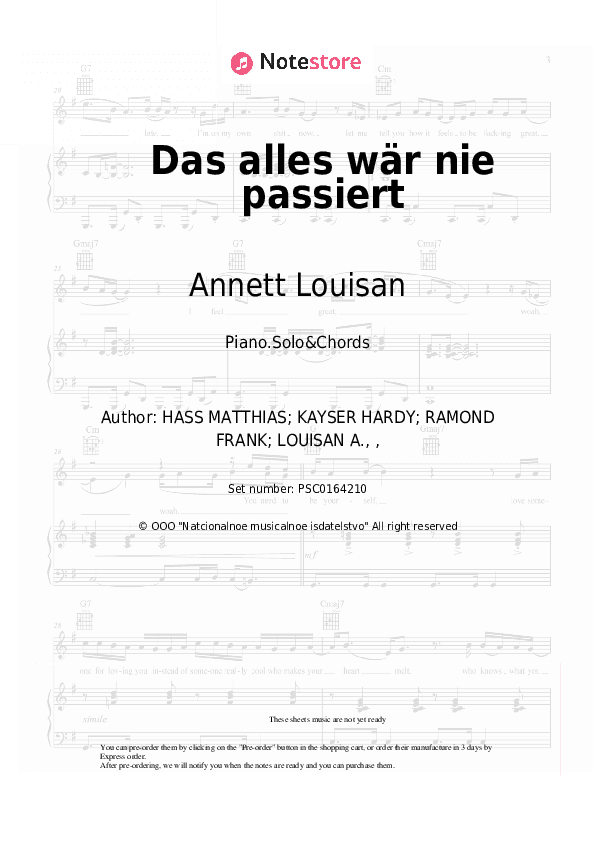 Das alles wär nie passiert - Annett Louisan Piano Sheet Music and Chords - Piano.Solo&Chords