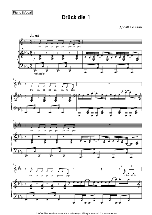 Drück die 1 - Annett Louisan Piano Sheet Music with the Voice part - Piano&Vocal