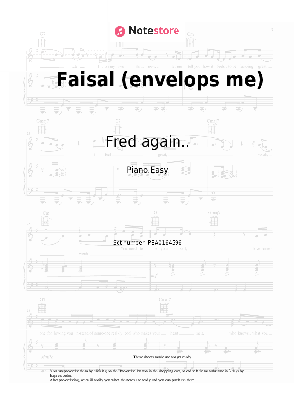 Faisal (envelops me) - Fred again.. Piano Sheet Music Easy - Piano.Easy