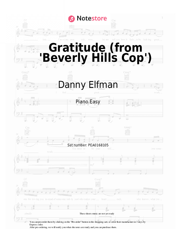 Gratitude (from 'Beverly Hills Cop') - Danny Elfman Piano Sheet Music Easy - Piano.Easy