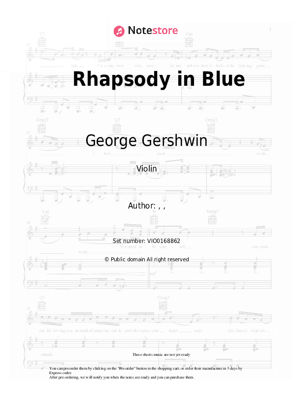 Rhapsody in Blue - George Gershwin Violin Sheet Music - Violin