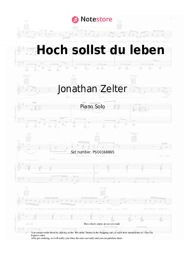 Hoch sollst du leben - Jonathan Zelter Piano Sheet Music - Piano.Solo