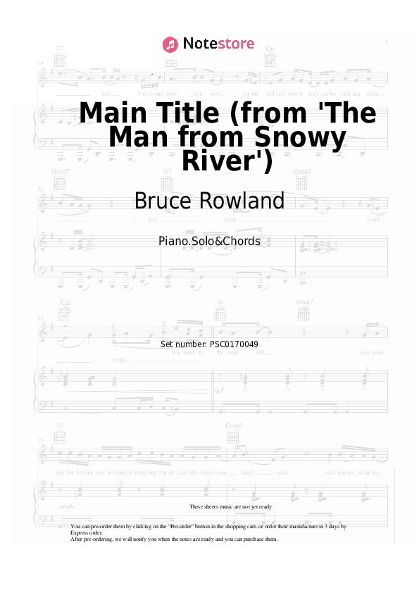 Main Title (from 'The Man from Snowy River') - Bruce Rowland Piano Sheet Music and Chords - Piano.Solo&Chords