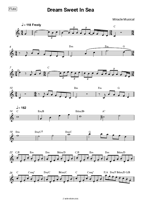 Dream Sweet In Sea Major - Miracle Musical Flute Sheet Music - Flute