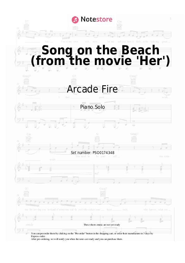 Song on the Beach (from the movie 'Her') - Arcade Fire Piano Sheet Music - Piano.Solo