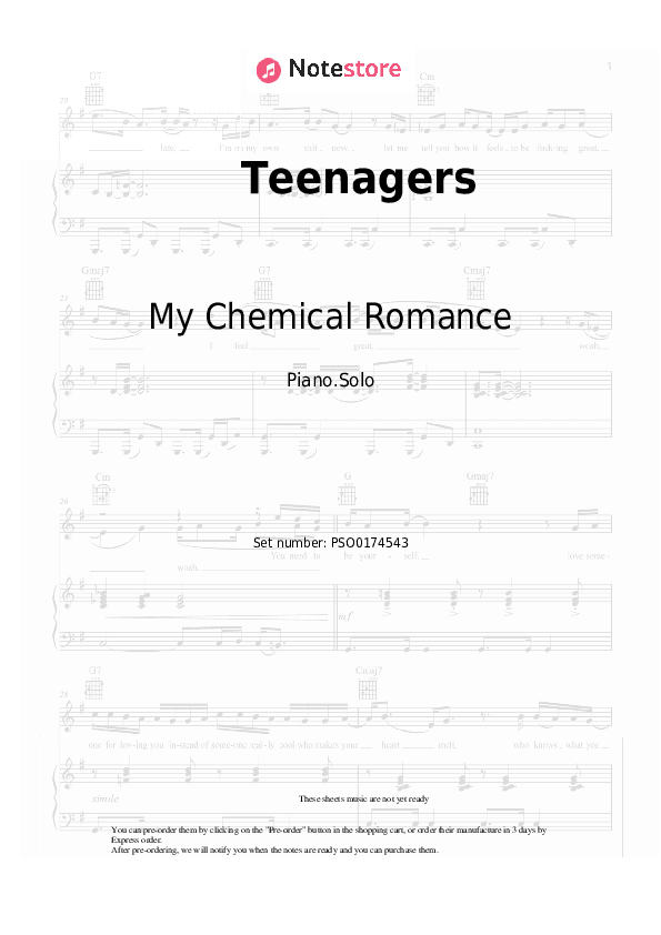 Teenagers - My Chemical Romance Piano Sheet Music - Piano.Solo