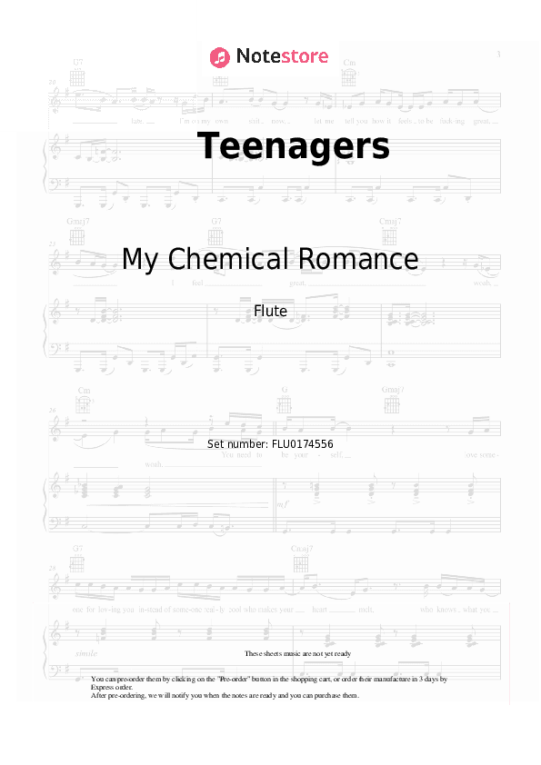 Teenagers - My Chemical Romance Flute Sheet Music - Flute