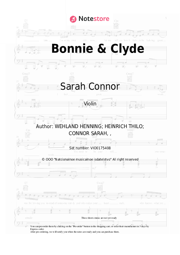 Bonnie & Clyde - Sarah Connor, Henning Wehland Violin Sheet Music - Violin