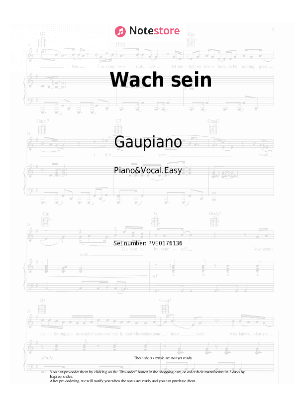 Wach sein - Gaupiano Piano Sheet Music Easy and Vocal - Piano&Vocal.Easy