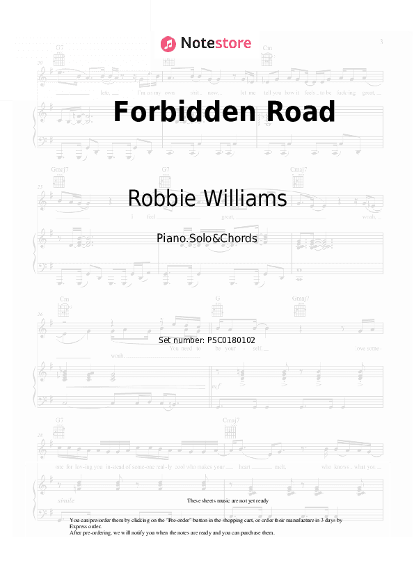 Forbidden Road - Robbie Williams Piano Sheet Music and Chords - Piano.Solo&Chords