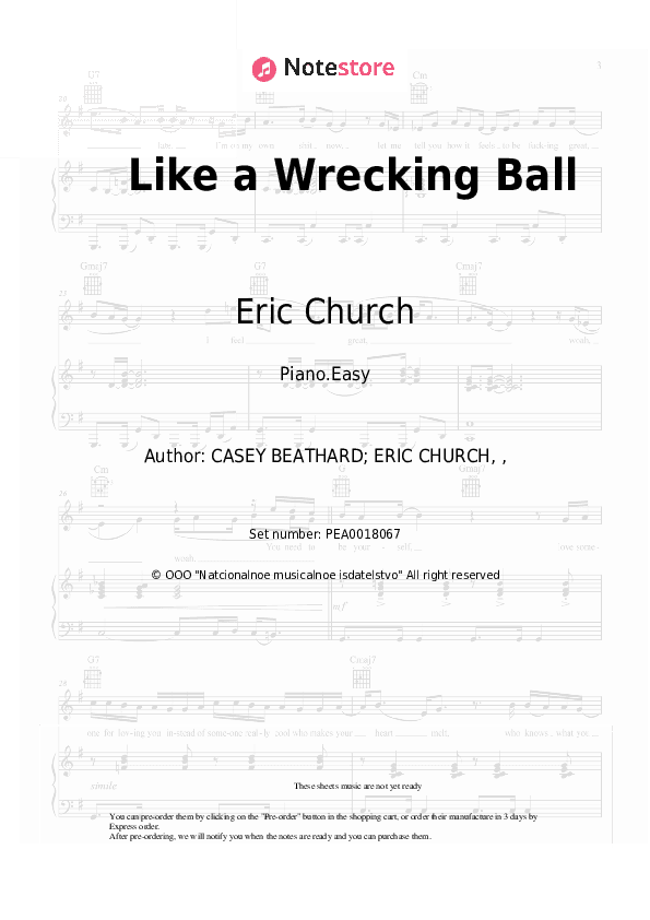 Like a Wrecking Ball - Eric Church Piano Sheet Music Easy - Piano.Easy