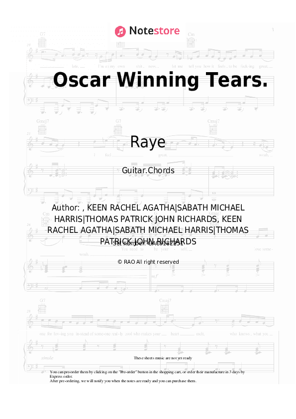 Oscar Winning Tears. - Raye Chords - Guitar.Chords