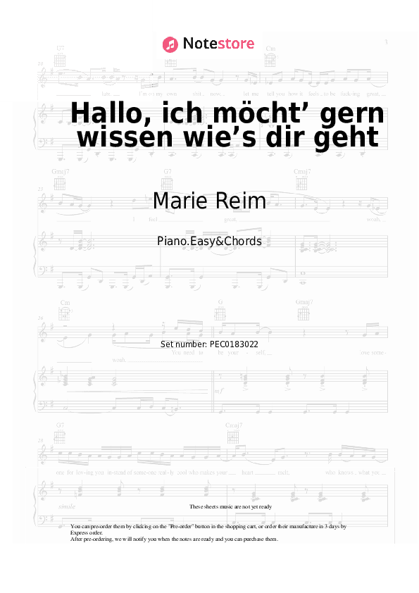 Hallo, ich möcht’ gern wissen wie’s dir geht - Marie Reim, Matthias Reim Sheet Music Easy and Chords - Piano.Easy&Chords