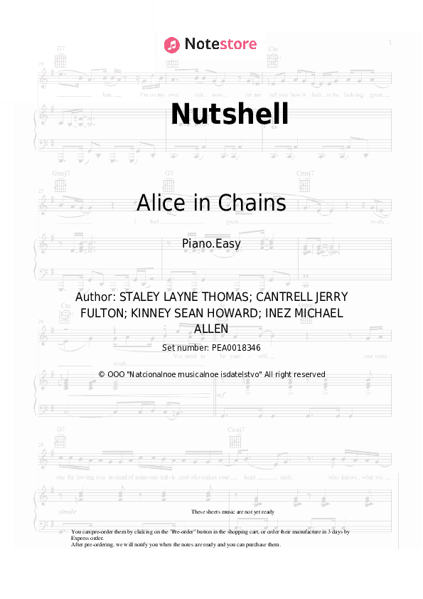 Nutshell - Alice in Chains Piano Sheet Music Easy - Piano.Easy