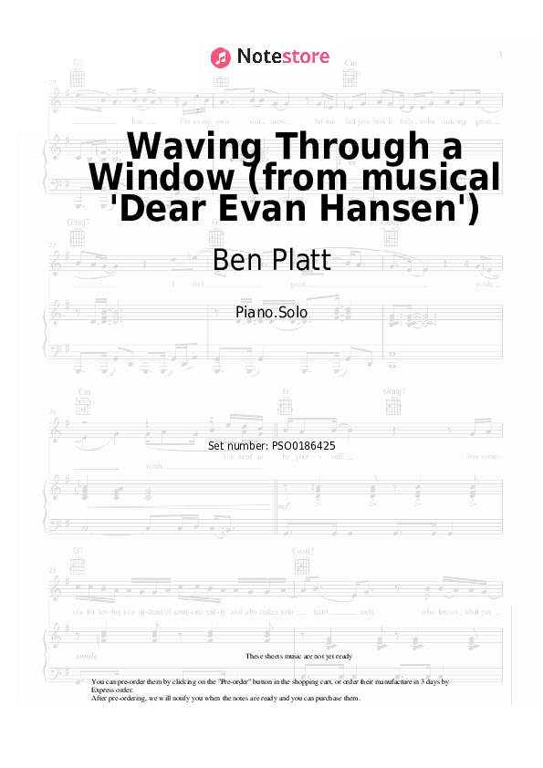 Waving Through a Window (from musical 'Dear Evan Hansen') - Ben Platt Piano Sheet Music - Piano.Solo