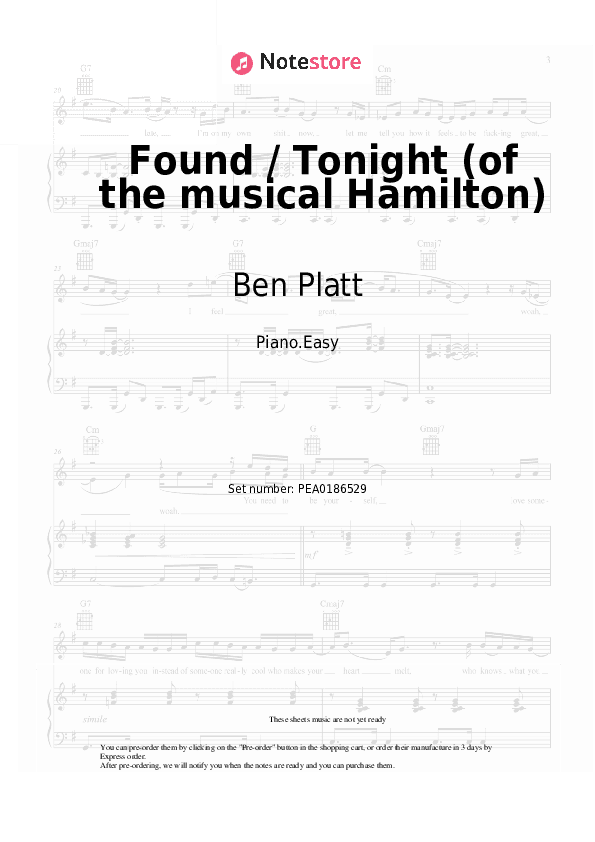 Found / Tonight (of the musical Hamilton) - Ben Platt, Lin-Manuel Miranda Piano Sheet Music Easy - Piano.Easy